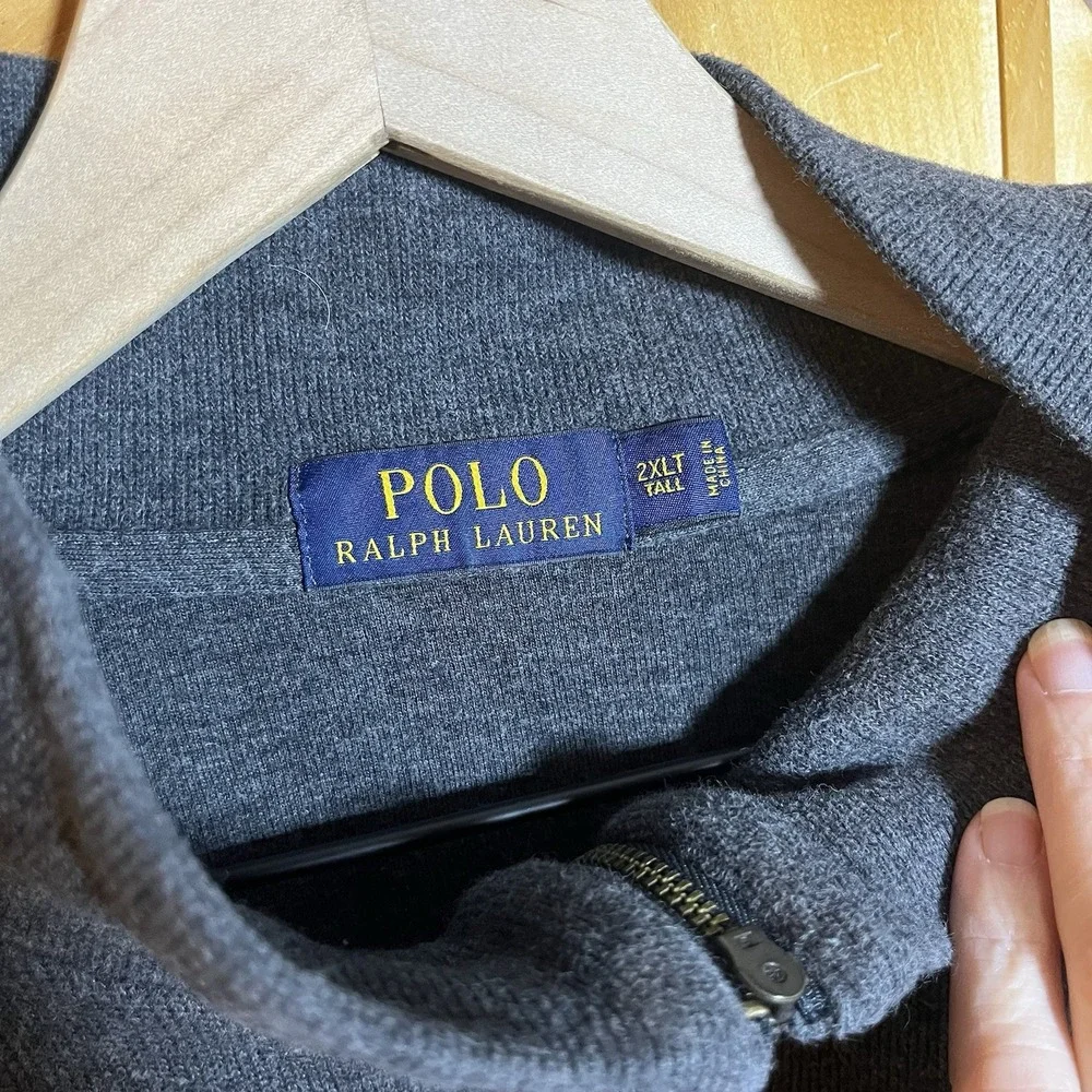 Polo Ralph Lauren Men's‎ 2XLT Tall Dark Gray 1/4 Zip Pullover Maroon Pony